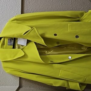 Trade or make offer on Chartreuse belted trench jacket withtie sleeves.